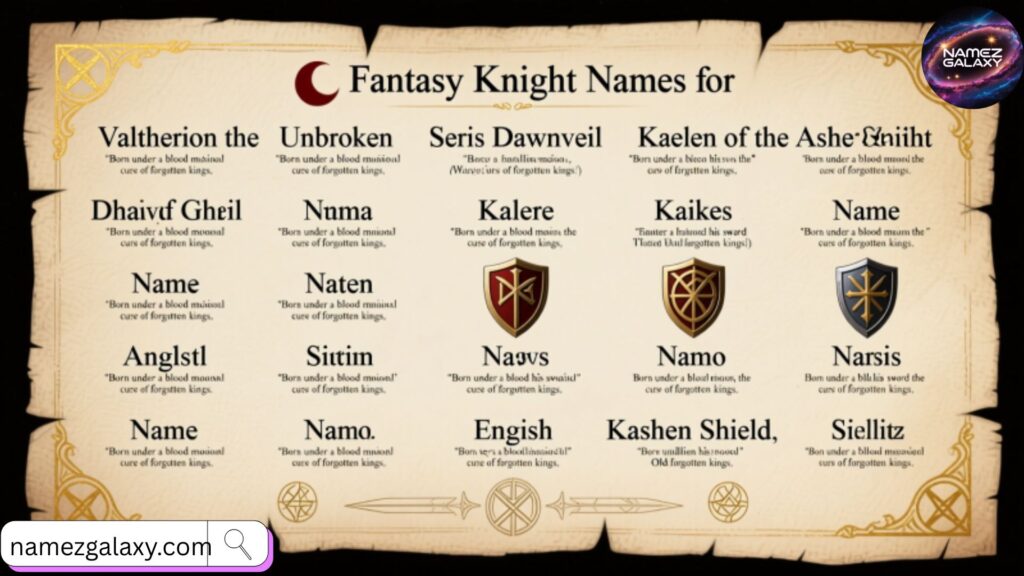 Epic Fantasy Knight Names for Stories and Games
